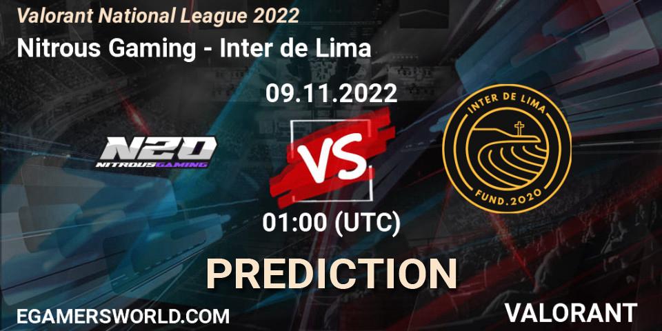 Nitrous Gaming vs Inter de Lima: Match Prediction. 09.11.2022 at 01:00, VALORANT, Valorant National League 2022
