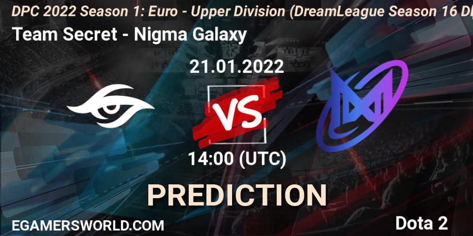 Team Secret vs Nigma Galaxy: Match Prediction. 21.01.22, Dota 2, DPC 2022 Season 1: Euro - Upper Division (DreamLeague Season 16 DPC WEU)