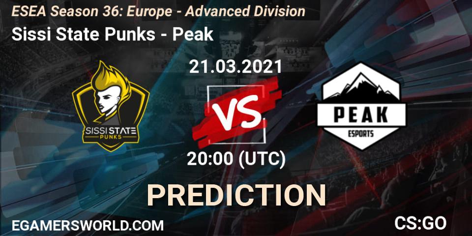 Sissi State Punks vs Peak: Match Prediction. 21.03.2021 at 20:00, Counter-Strike (CS2), ESEA Season 36: Europe - Advanced Division