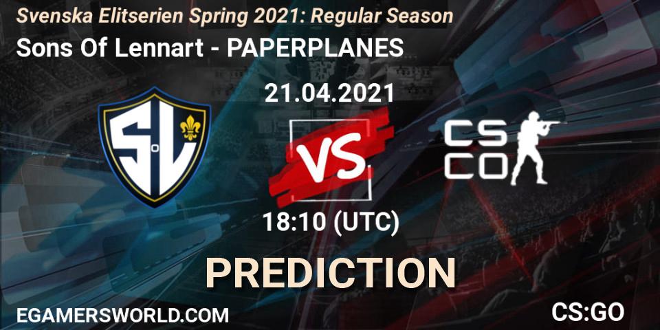 Sons Of Lennart vs PAPERPLANES: Match Prediction. 21.04.2021 at 18:10, Counter-Strike (CS2), Svenska Elitserien Spring 2021: Regular Season