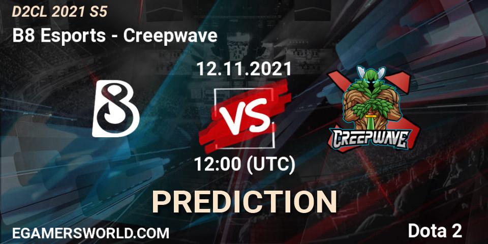 B8 Esports vs Creepwave: Match Prediction. 12.11.2021 at 18:00, Dota 2, Dota 2 Champions League 2021 Season 5