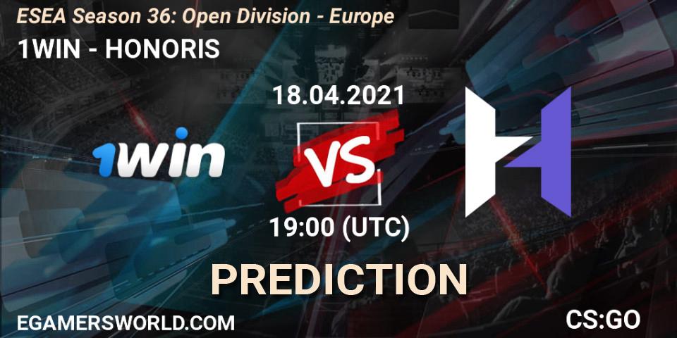 1WIN vs HONORIS: Match Prediction. 18.04.2021 at 19:00, Counter-Strike (CS2), ESEA Season 36: Open Division - Europe