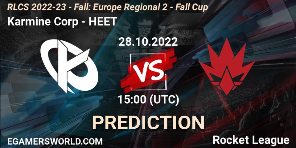 Karmine Corp vs HEET: Match Prediction. 28.10.2022 at 15:00, Rocket League, RLCS 2022-23 - Fall: Europe Regional 2 - Fall Cup