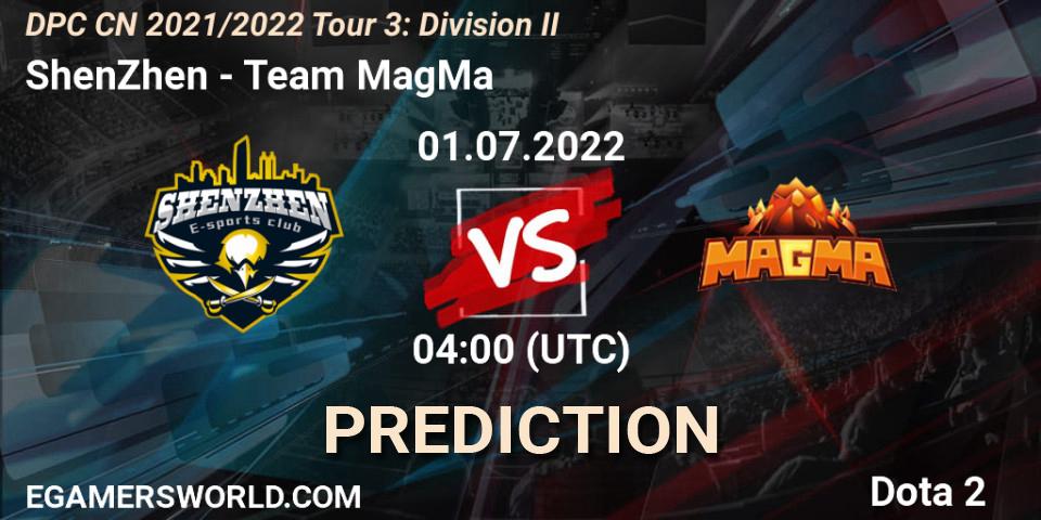 ShenZhen vs Team MagMa: Match Prediction. 01.07.2022 at 04:01, Dota 2, DPC CN 2021/2022 Tour 3: Division II