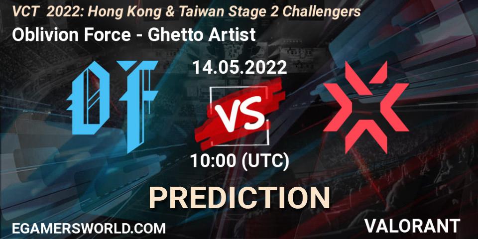 Oblivion Force vs Ghetto Artist: Match Prediction. 14.05.2022 at 10:00, VALORANT, VCT 2022: Hong Kong & Taiwan Stage 2 Challengers