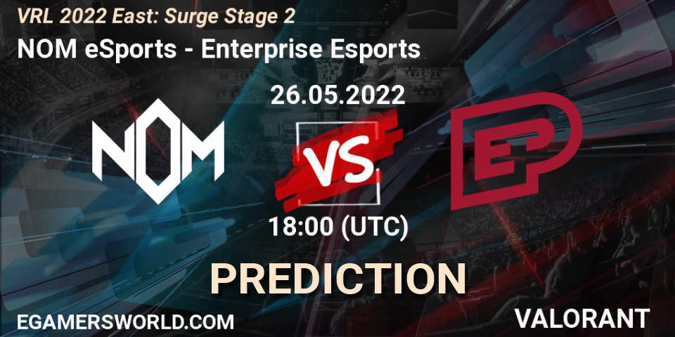 NOM eSports vs Enterprise Esports: Match Prediction. 26.05.2022 at 18:25, VALORANT, VRL 2022 East: Surge Stage 2