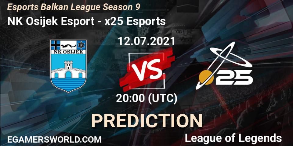 NK Osijek Esport vs x25 Esports: Match Prediction. 12.07.2021 at 20:00, LoL, Esports Balkan League Season 9