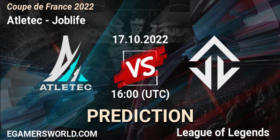 Atletec vs Joblife: Match Prediction. 17.10.2022 at 16:00, LoL, Coupe de France 2022