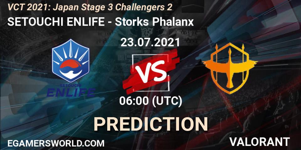 SETOUCHI ENLIFE vs Storks Phalanx: Match Prediction. 23.07.2021 at 06:00, VALORANT, VCT 2021: Japan Stage 3 Challengers 2