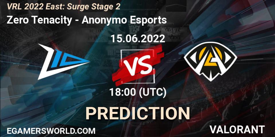 Zero Tenacity vs Anonymo Esports: Match Prediction. 15.06.2022 at 18:40, VALORANT, VRL 2022 East: Surge Stage 2
