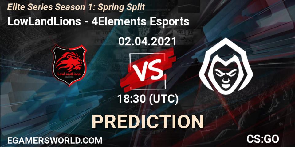 LowLandLions vs 4Elements Esports: Match Prediction. 02.04.2021 at 19:10, Counter-Strike (CS2), Elite Series Season 1: Spring Split
