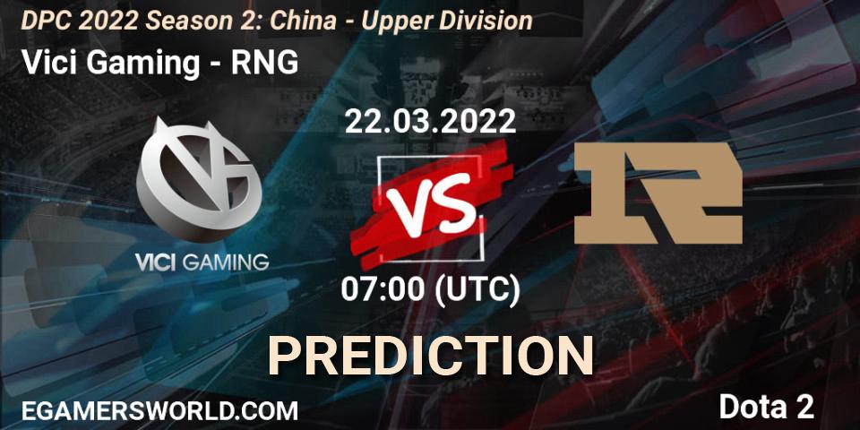 Vici Gaming vs RNG: Match Prediction. 22.03.2022 at 07:43, Dota 2, DPC 2021/2022 Tour 2 (Season 2): China Division I (Upper)