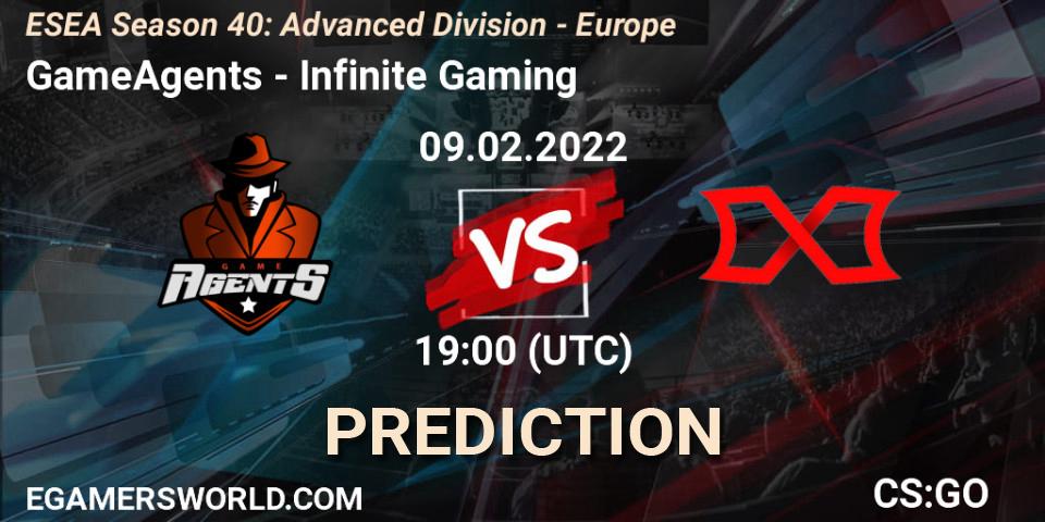 GameAgents vs Infinite Gaming: Match Prediction. 09.02.2022 at 19:00, Counter-Strike (CS2), ESEA Season 40: Advanced Division - Europe