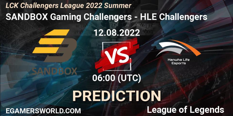 SANDBOX Gaming Challengers vs HLE Challengers: Match Prediction. 12.08.2022 at 06:00, LoL, LCK Challengers League 2022 Summer