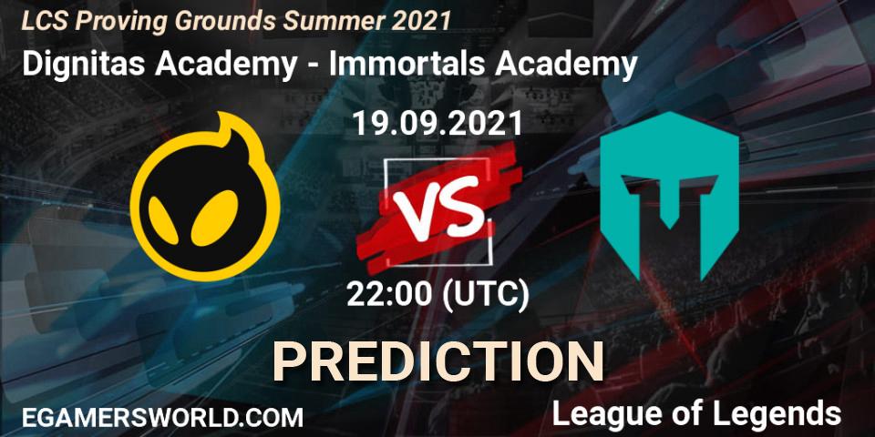 Dignitas Academy vs Immortals Academy: Match Prediction. 19.09.2021 at 22:00, LoL, LCS Proving Grounds Summer 2021