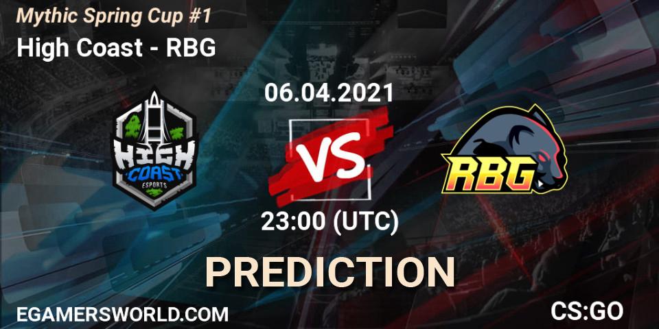 High Coast vs RBG: Match Prediction. 06.04.2021 at 23:00, Counter-Strike (CS2), Mythic Spring Cup #1
