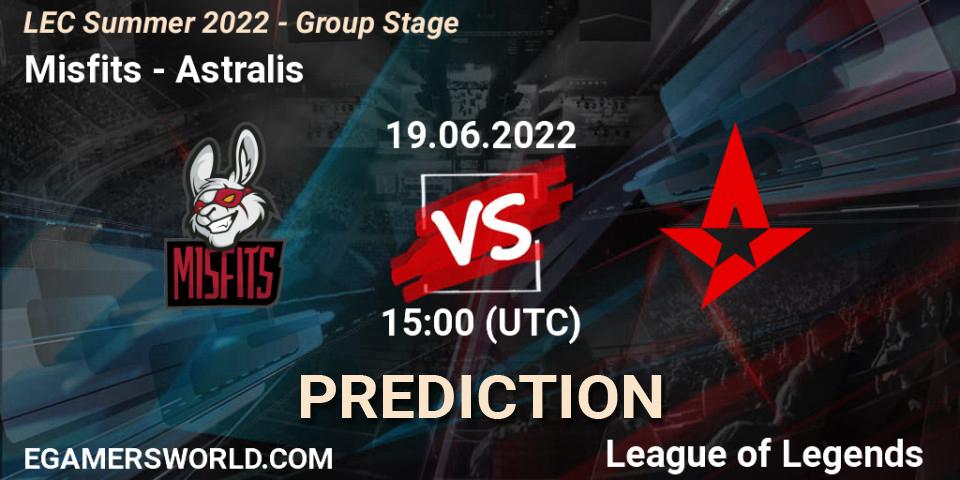 Misfits Gaming vs Astralis: Match Prediction. 19.06.2022 at 15:00, LoL, LEC Summer 2022 - Group Stage