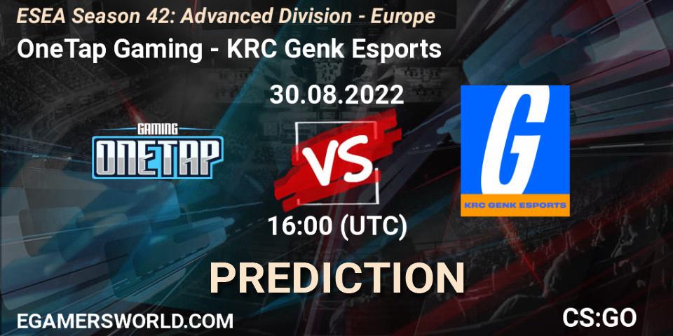 OneTap Gaming vs KRC Genk Esports: Match Prediction. 30.08.2022 at 16:00, Counter-Strike (CS2), ESEA Season 42: Advanced Division - Europe