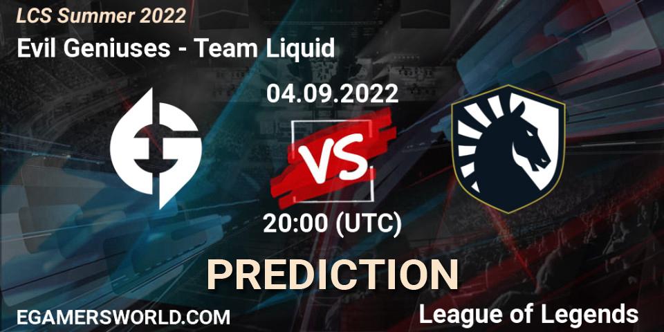 Evil Geniuses vs Team Liquid: Match Prediction. 04.09.2022 at 20:00, LoL, LCS Summer 2022