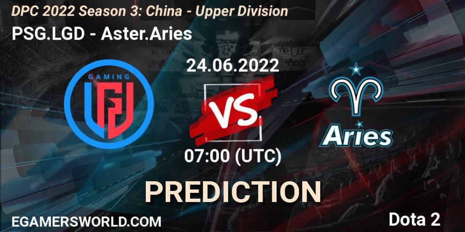 PSG.LGD vs Aster.Aries: Match Prediction. 24.06.2022 at 08:00, Dota 2, DPC 2021/2022 China Tour 3: Division I