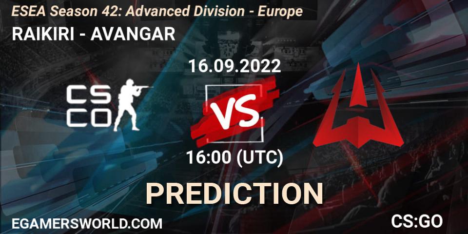 RAIKIRI vs AVANGAR: Match Prediction. 16.09.2022 at 16:00, Counter-Strike (CS2), ESEA Season 42: Advanced Division - Europe