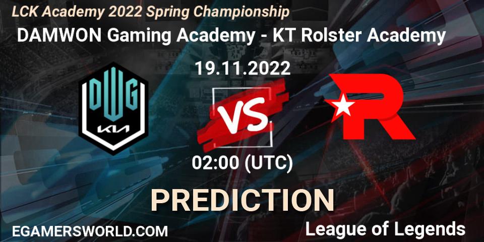  DAMWON Gaming Academy vs KT Rolster Academy: Match Prediction. 19.11.22, LoL, LCK Academy 2022 Spring Championship
