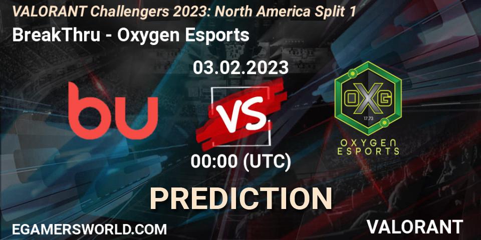 BreakThru vs Oxygen Esports: Match Prediction. 03.02.23, VALORANT, VALORANT Challengers 2023: North America Split 1