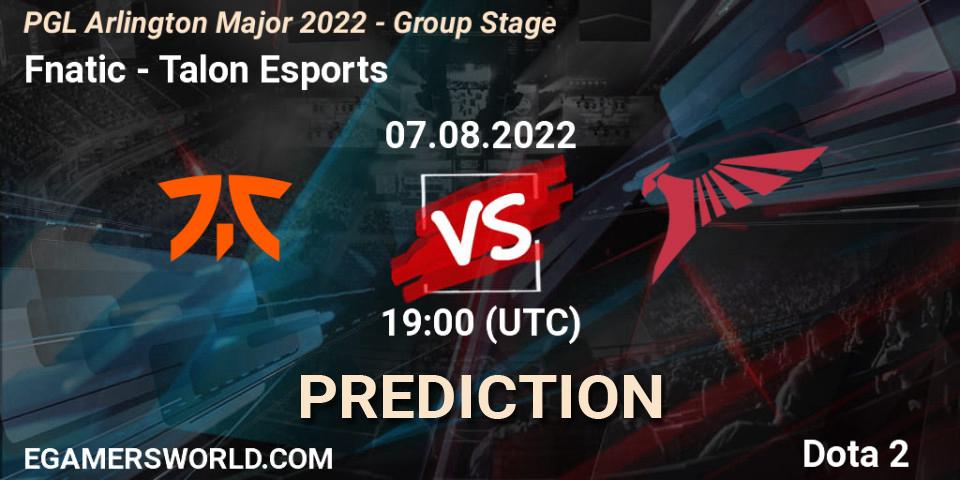 Fnatic vs Talon Esports: Match Prediction. 07.08.2022 at 19:34, Dota 2, PGL Arlington Major 2022 - Group Stage