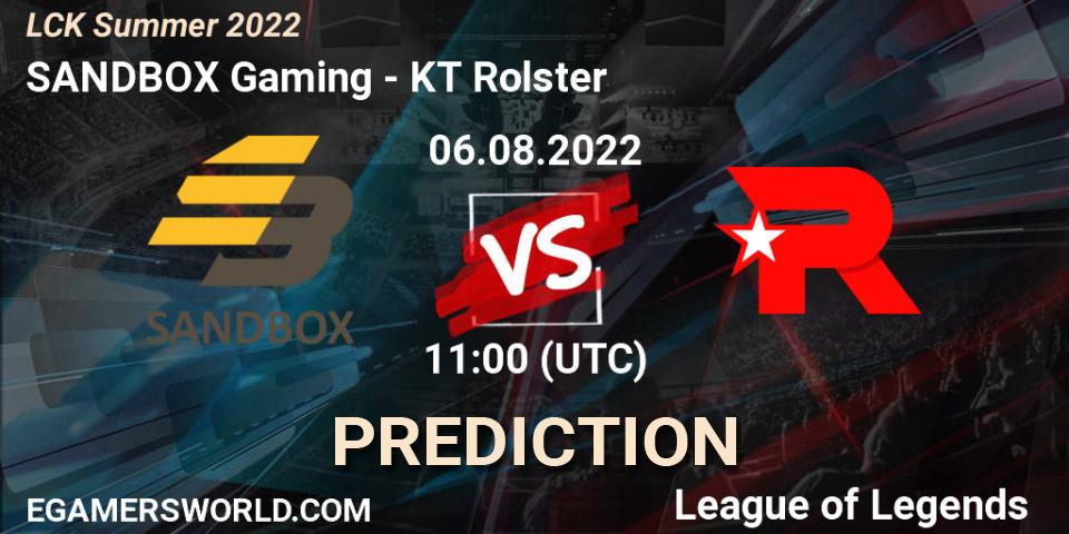 SANDBOX Gaming vs KT Rolster: Match Prediction. 06.08.2022 at 11:25, LoL, LCK Summer 2022