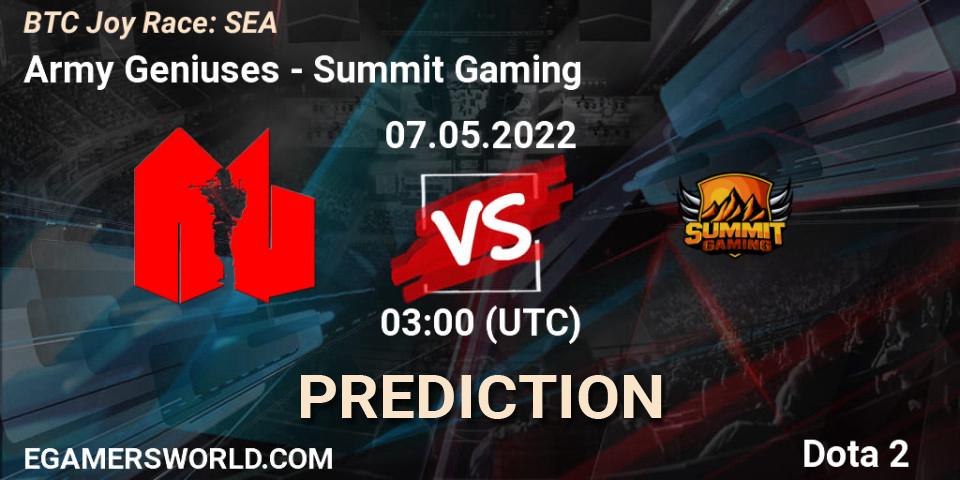 Army Geniuses vs Summit Gaming: Match Prediction. 07.05.2022 at 03:05, Dota 2, BTC Joy Race: SEA