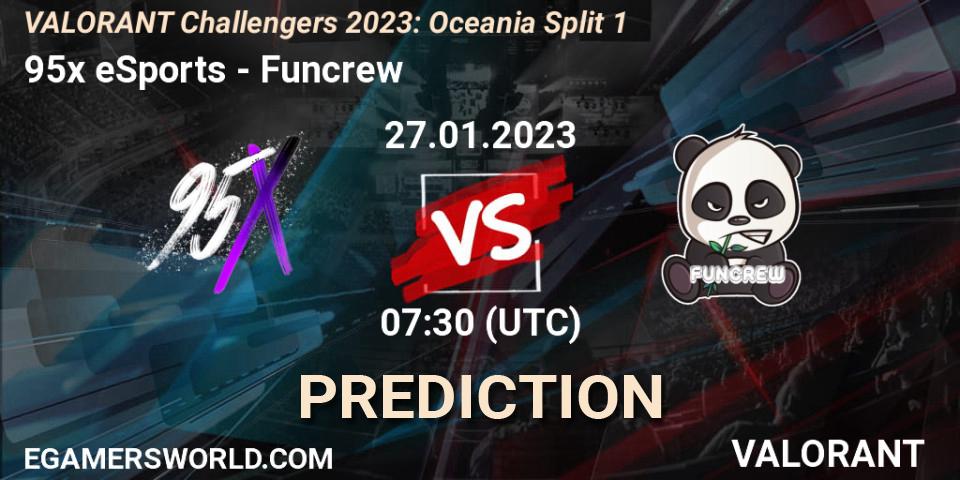 95x eSports vs Funcrew: Match Prediction. 27.01.2023 at 07:30, VALORANT, VALORANT Challengers 2023: Oceania Split 1