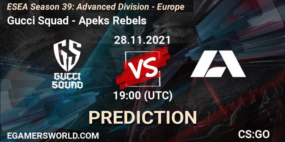 Gucci Squad vs Apeks Rebels: Match Prediction. 28.11.2021 at 19:00, Counter-Strike (CS2), ESEA Season 39: Advanced Division - Europe