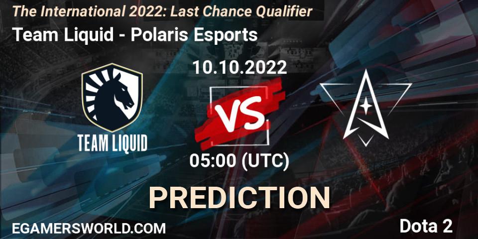 Team Liquid vs Polaris Esports: Match Prediction. 10.10.2022 at 05:37, Dota 2, The International 2022: Last Chance Qualifier