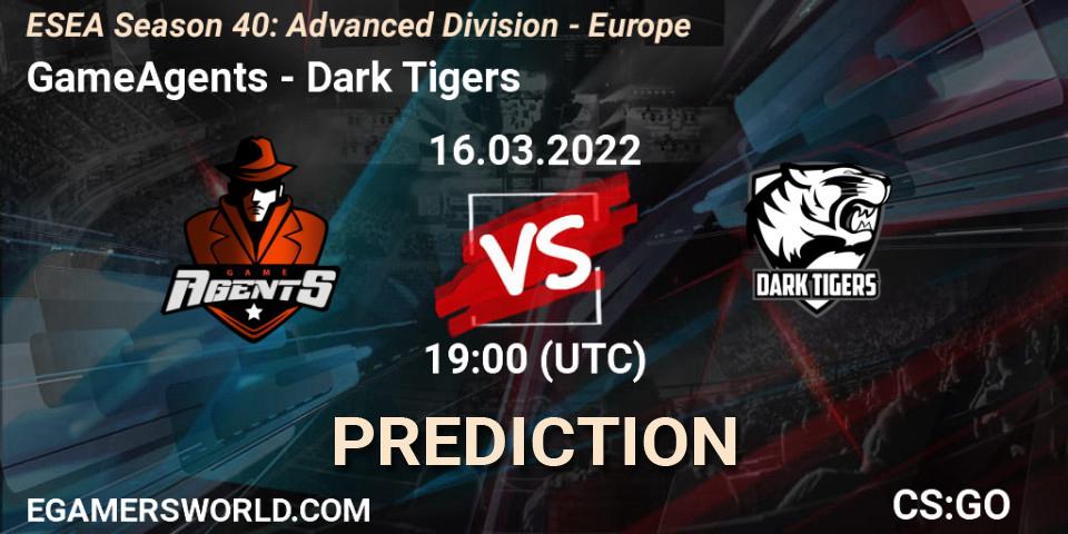 GameAgents vs Dark Tigers: Match Prediction. 16.03.2022 at 19:00, Counter-Strike (CS2), ESEA Season 40: Advanced Division - Europe