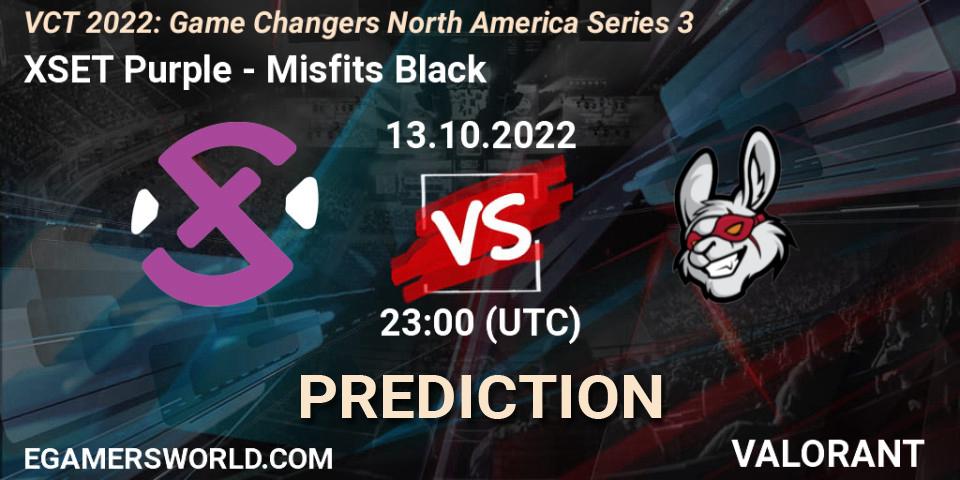 XSET Purple vs Misfits Black: Match Prediction. 14.10.2022 at 00:15, VALORANT, VCT 2022: Game Changers North America Series 3