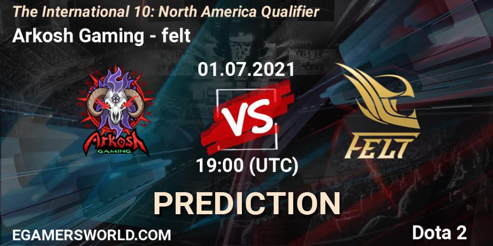 Arkosh Gaming vs felt: Match Prediction. 01.07.2021 at 19:47, Dota 2, The International 10: North America Qualifier
