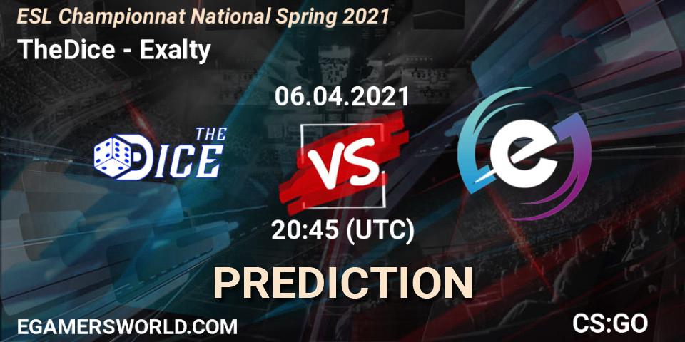 TheDice vs Exalty: Match Prediction. 06.04.2021 at 19:45, Counter-Strike (CS2), ESL Championnat National Spring 2021