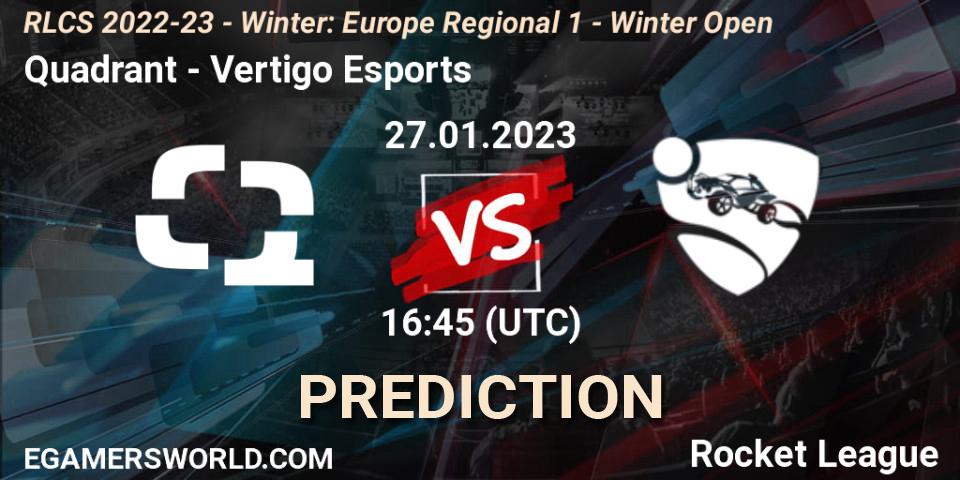 Quadrant vs Vertigo Esports: Match Prediction. 27.01.2023 at 16:45, Rocket League, RLCS 2022-23 - Winter: Europe Regional 1 - Winter Open