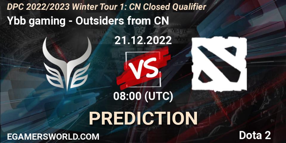 Ybb gaming vs Outsiders from CN: Match Prediction. 21.12.2022 at 05:30, Dota 2, DPC 2022/2023 Winter Tour 1: CN Closed Qualifier