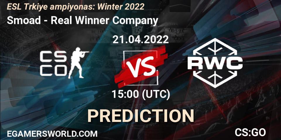Smoad vs Real Winner Company: Match Prediction. 21.04.2022 at 15:00, Counter-Strike (CS2), ESL Türkiye Şampiyonası: Winter 2022