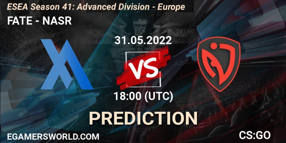 FATE vs NASR: Match Prediction. 31.05.22, CS2 (CS:GO), ESEA Season 41: Advanced Division - Europe
