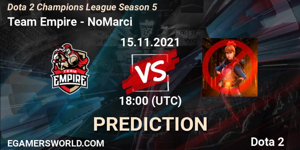 Team Empire vs NoMarci: Match Prediction. 15.11.2021 at 18:01, Dota 2, Dota 2 Champions League 2021 Season 5