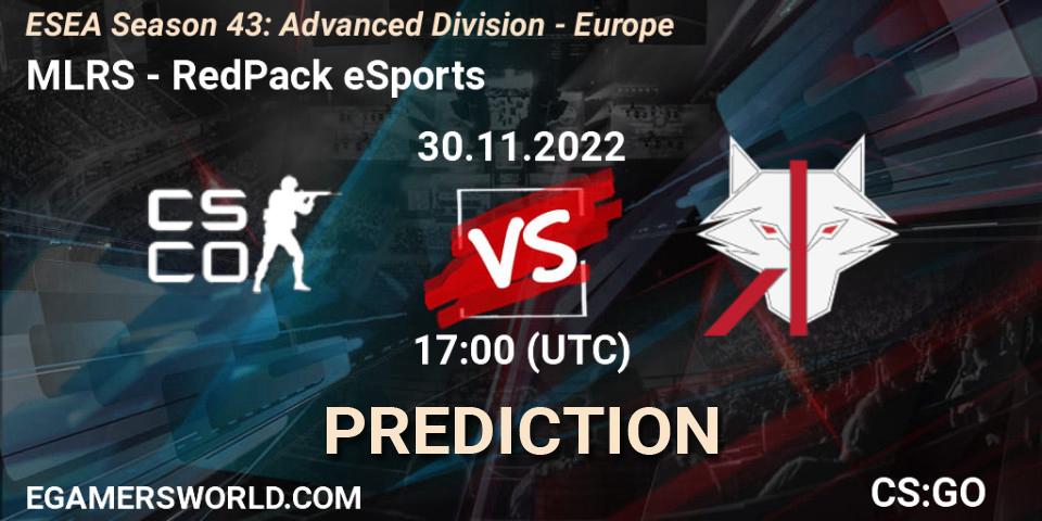 MLRS vs RedPack eSports: Match Prediction. 30.11.22, CS2 (CS:GO), ESEA Season 43: Advanced Division - Europe