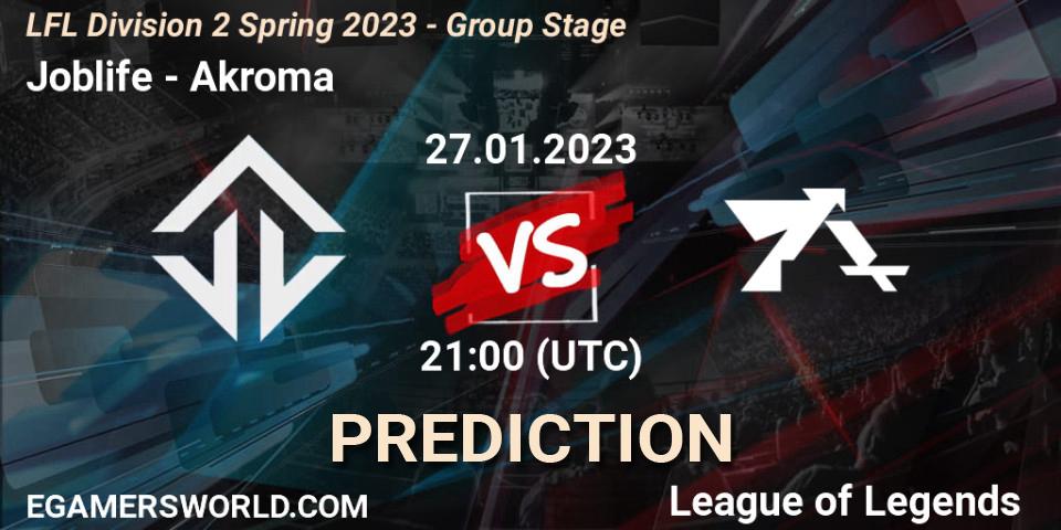 Joblife vs Akroma: Match Prediction. 27.01.2023 at 21:00, LoL, LFL Division 2 Spring 2023 - Group Stage