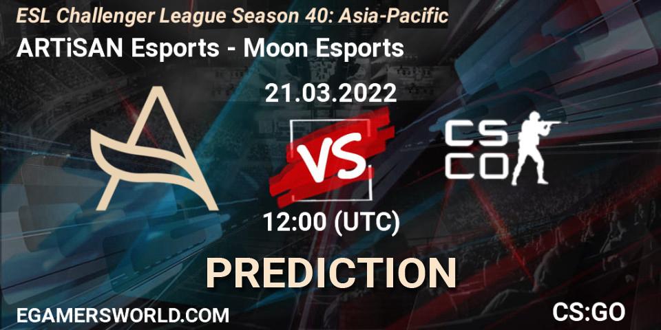 ARTiSAN Esports vs Moon Esports: Match Prediction. 21.03.2022 at 12:00, Counter-Strike (CS2), ESL Challenger League Season 40: Asia-Pacific