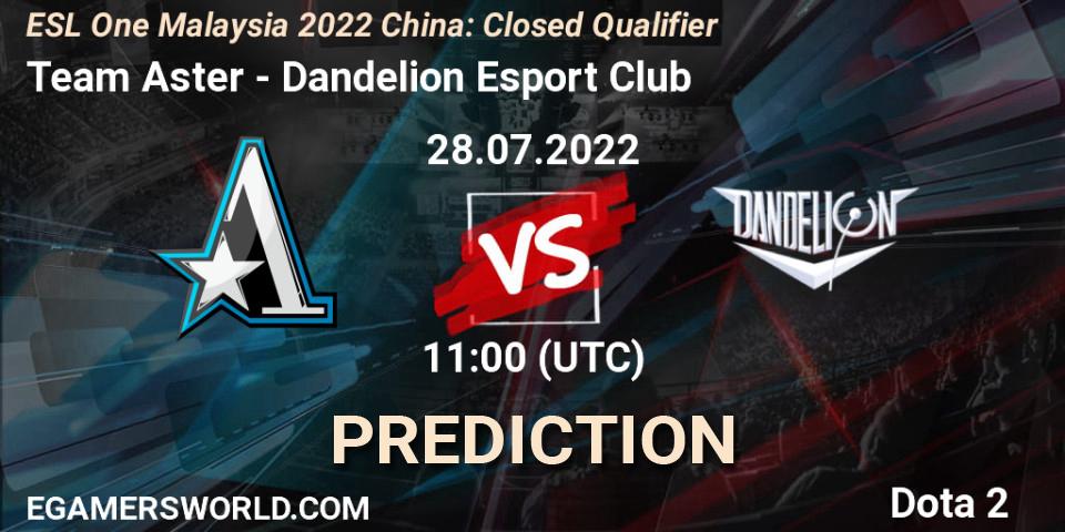Team Aster vs Dandelion Esport Club: Match Prediction. 28.07.2022 at 11:00, Dota 2, ESL One Malaysia 2022 China: Closed Qualifier