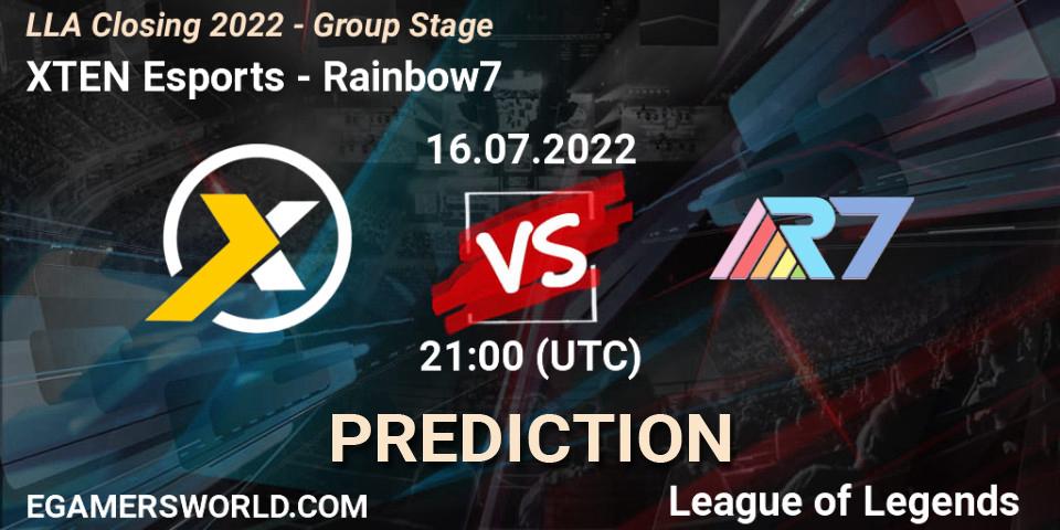 XTEN Esports vs Rainbow7: Match Prediction. 16.07.22, LoL, LLA Closing 2022 - Group Stage