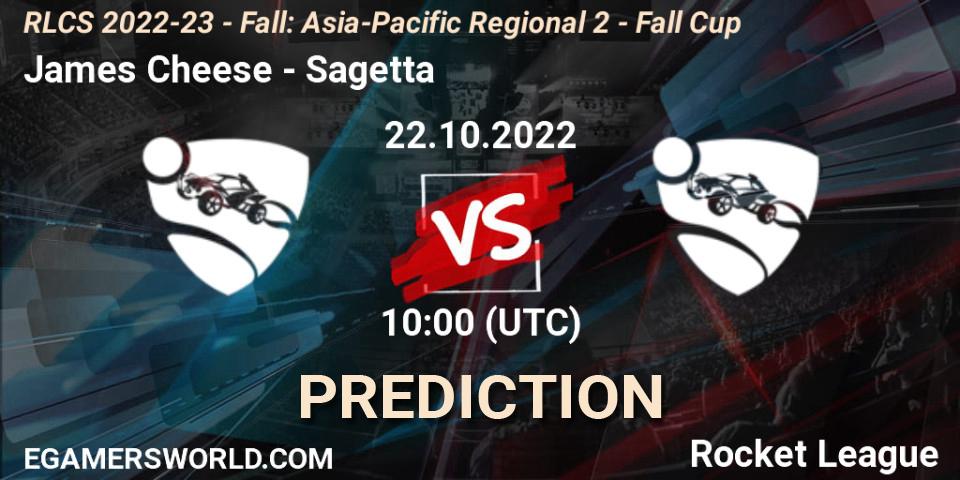 James Cheese vs Sagetta: Match Prediction. 22.10.2022 at 10:00, Rocket League, RLCS 2022-23 - Fall: Asia-Pacific Regional 2 - Fall Cup