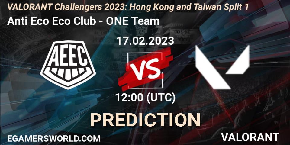 Anti Eco Eco Club vs ONE Team: Match Prediction. 17.02.2023 at 10:20, VALORANT, VALORANT Challengers 2023: Hong Kong and Taiwan Split 1