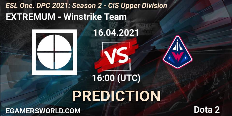 EXTREMUM vs Winstrike Team: Match Prediction. 16.04.2021 at 15:55, Dota 2, ESL One. DPC 2021: Season 2 - CIS Upper Division